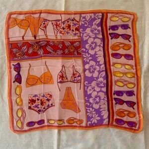 Nordstrom 100% Silk Square Scarf - Retro Sunnies & Bikinis Print